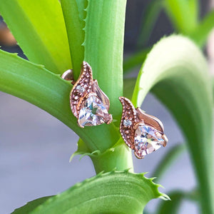 Rose Gold Morganite Trilliant and Diamond Earrings Media 1 of 3