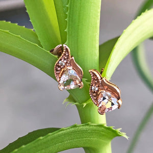 Rose Gold Morganite Trilliant and Diamond Earrings Media 1 of 3