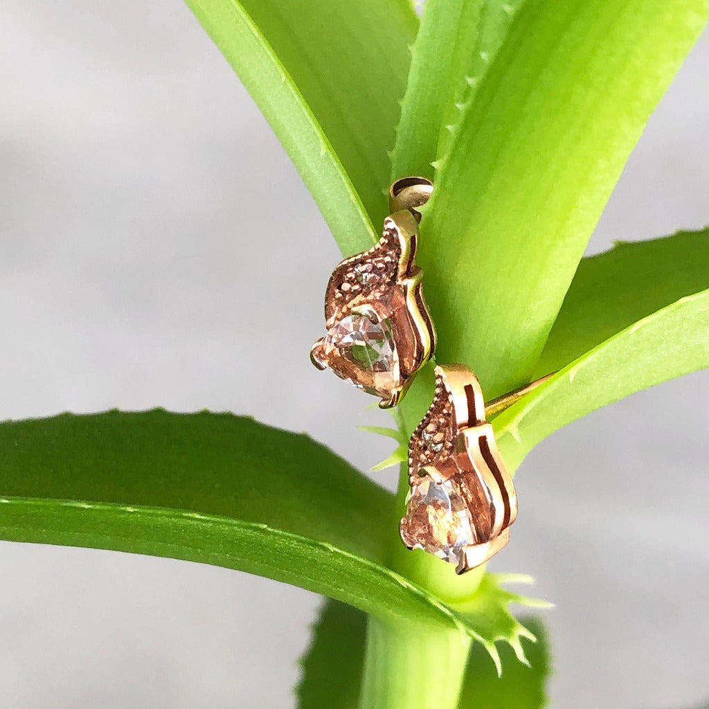 Rose Gold Morganite Trilliant and Diamond Earrings Media 1 of 3