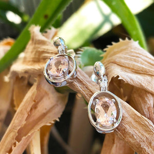Oval Cut Morganite in White Gold Oval Earrings