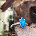 Marquise Cut Blue Topaz White Gold Ring with Diamond Accented Band