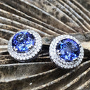 Scintillating Tanzanite and Double Diamond Halo Earrings