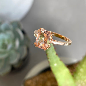Double Claw Cushion Cut Morganite Rose Gold Ring