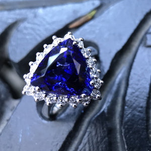 Trilliant Cut Tanzanite and Diamond Ring