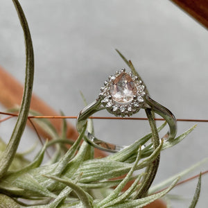 Diamond Halo Pear Cut Morganite White Gold Ring