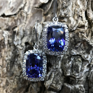 Cushion Cut Tanzanite Earrings with Diamond Halo