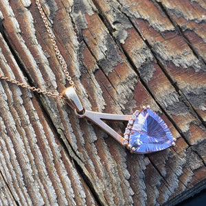 Trilliant Cut Amethyst, Diamond and Rose Gold Pendant