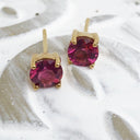 Pink Tourmaline Yellow Gold Studs