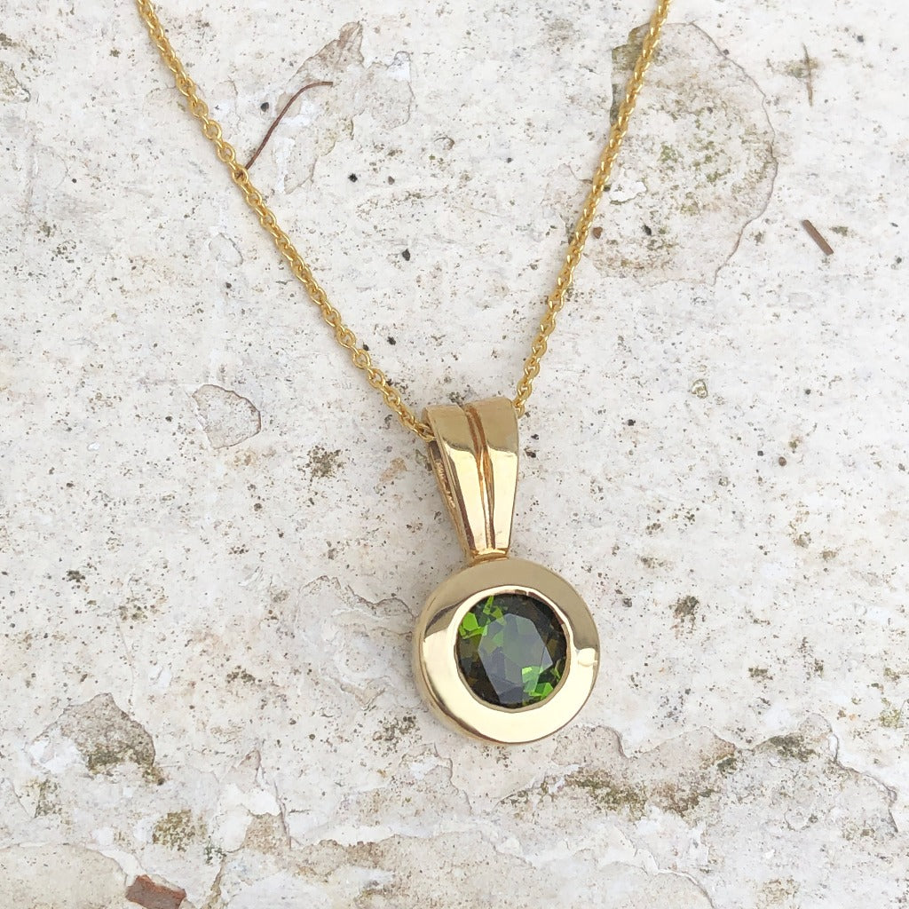 Petite Green Tourmaline and Yellow Gold Pendant