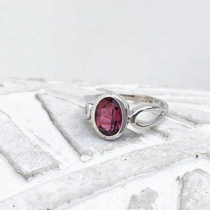 Oval Cut Pink Tourmaline and White Gold Ring