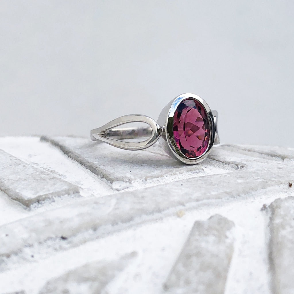 Oval Cut Pink Tourmaline and White Gold Ring