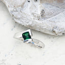 Green Square Cut Tourmaline and White Gold Ring