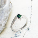 Green Square Cut Tourmaline and White Gold Ring