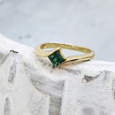 Petite Green Square Cut Tourmaline Yellow Gold Ring