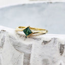 Petite Green Square Cut Tourmaline Yellow Gold Ring