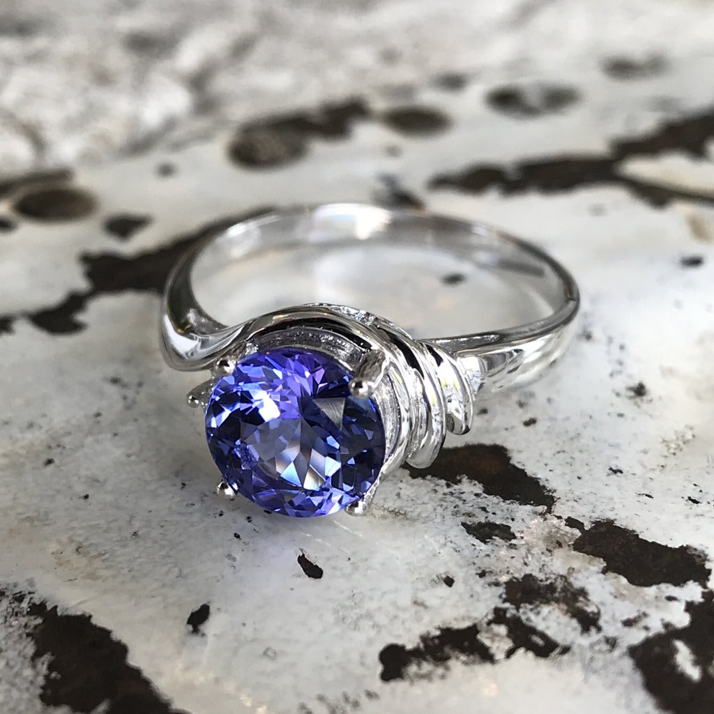 Ruched Shoulder Tanzanite and Diamond Ring