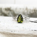 Pear Cut Green Tourmaline and Diamond Open Shoulder Ring
