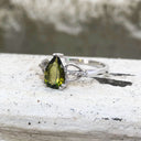 Pear Cut Green Tourmaline and Diamond Open Shoulder Ring