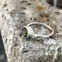 Round Cut Green Tourmaline with Petite Diamond Accent Ring