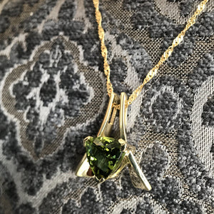 Trilliant Cut Green Tourmaline and Gold Pendant