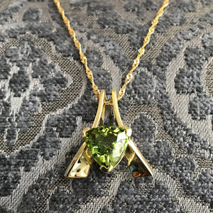 Trilliant Cut Green Tourmaline and Gold Pendant