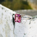 Pink Emerald Cut Tourmaline with petite Diamond Accent