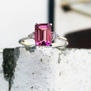Pink Emerald Cut Tourmaline with petite Diamond Accent