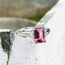 Pink Emerald Cut Tourmaline with petite Diamond Accent