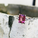 Pink Emerald Cut Tourmaline with petite Diamond Accent