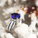 Handcrafted Tanzanite and Diamond Triple Split Shank Ring