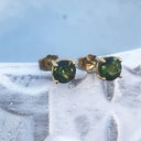 Four Claw Green Tourmaline and Yellow Gold Studs