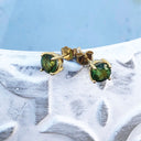 Four Claw Green Tourmaline and Yellow Gold Studs