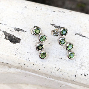 Four Green Tourmaline White Gold Drop Earrings