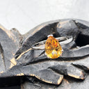 Solitaire Double Claw Pear Cut Citrine White Gold Ring