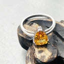 Solitaire Double Claw Pear Cut Citrine White Gold Ring