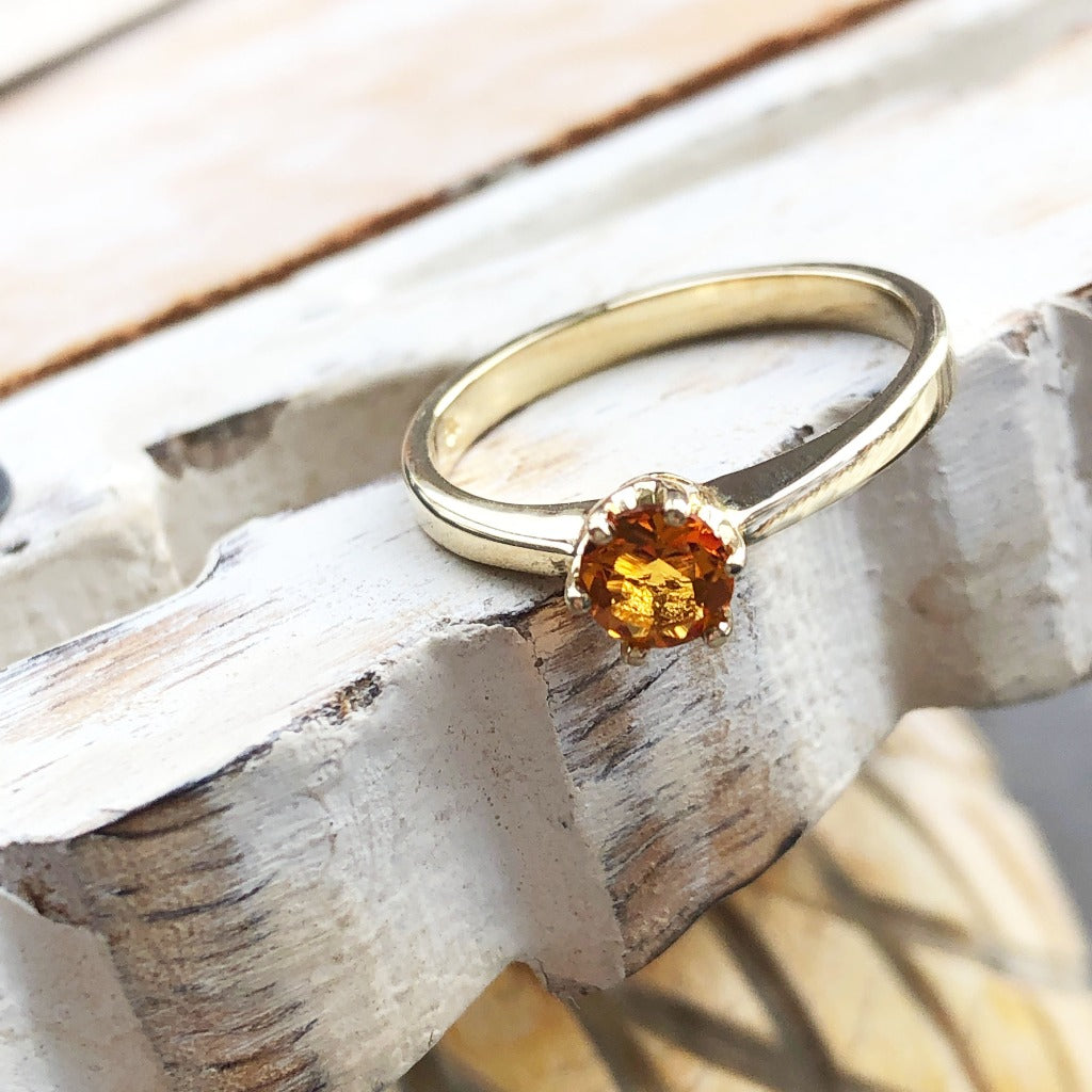 Petite Round Cut Citrine Yellow Gold Ring