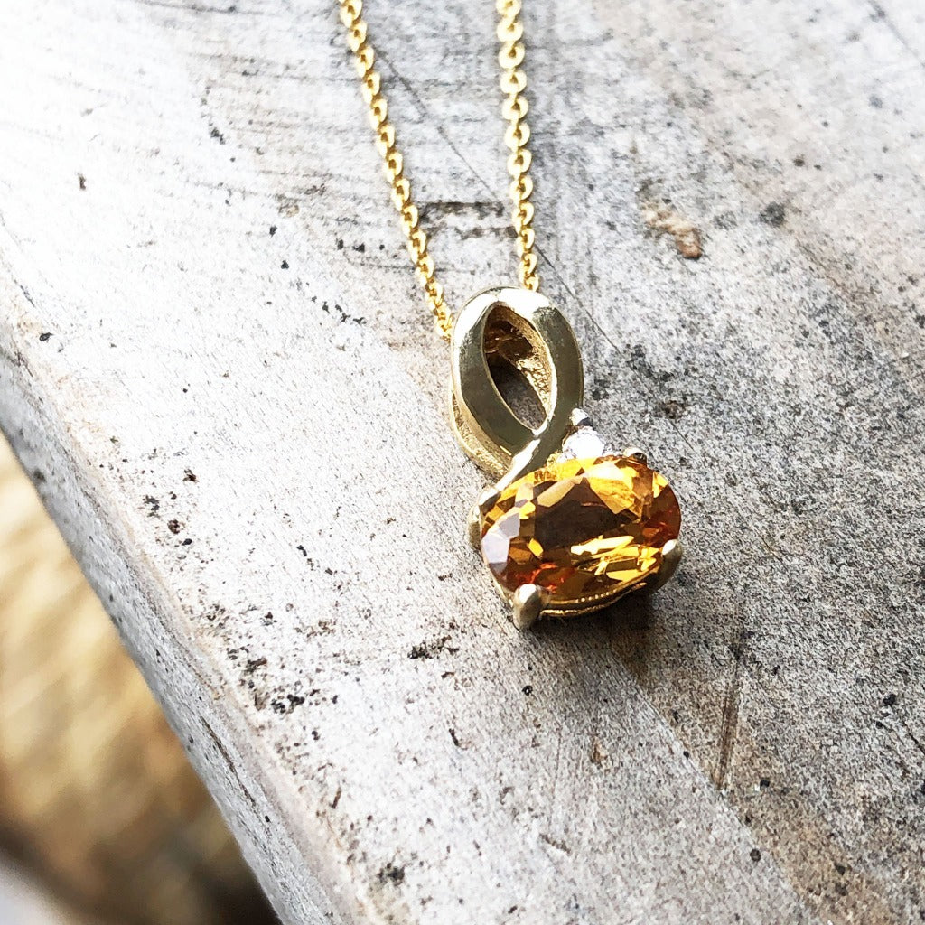 Half Bow Bale Citrine and Diamond Pendant