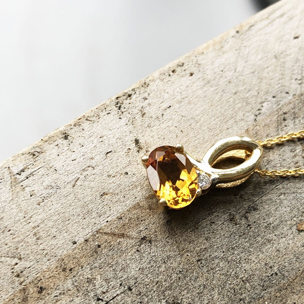 Half Bow Bale Citrine and Diamond Pendant