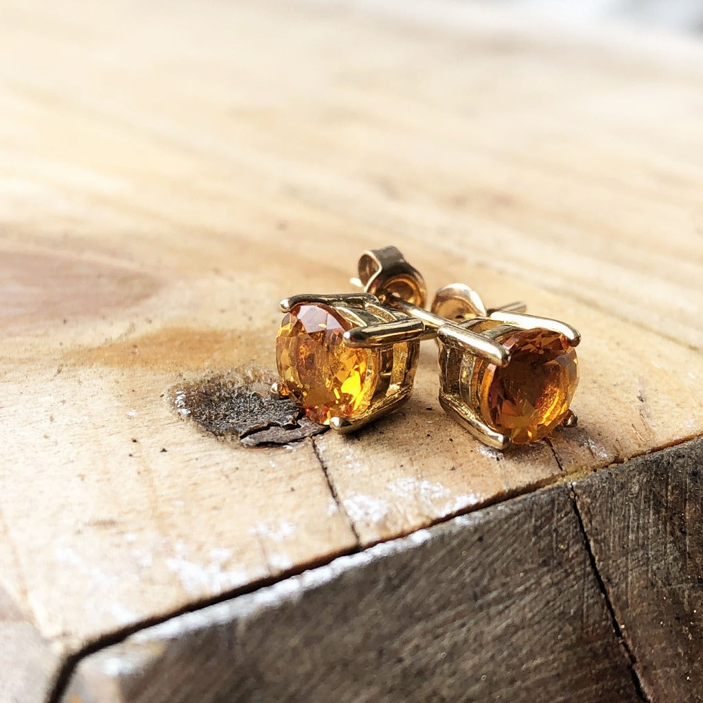 Classic Citrine Yellow Gold Studs