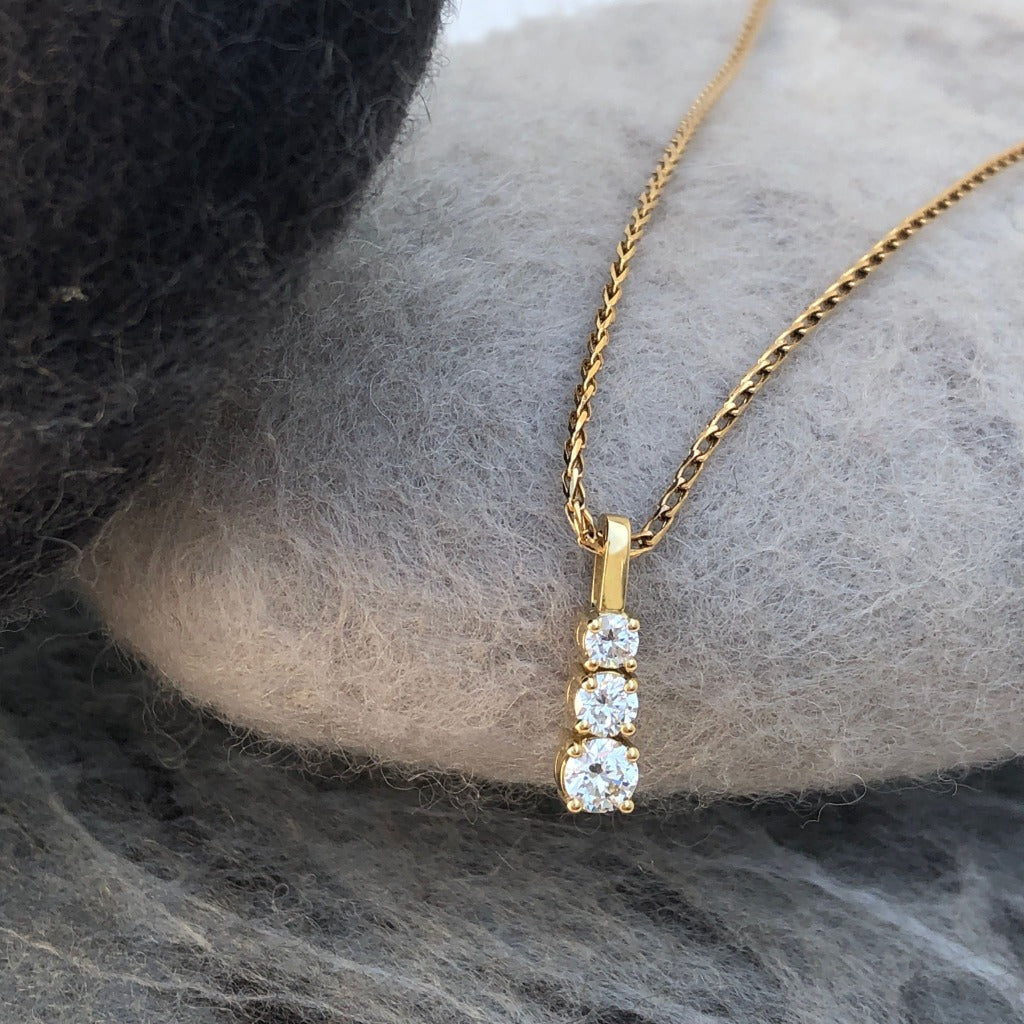 Handcrafted Trilogy White Diamond and Yellow Gold Pendant Afrogem Jewellers