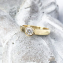 Handcrafted Solitaire Yellow Gold Diamond Side Shoulder Split Ring