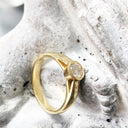 Handcrafted Solitaire Yellow Gold Diamond Side Shoulder Split Ring