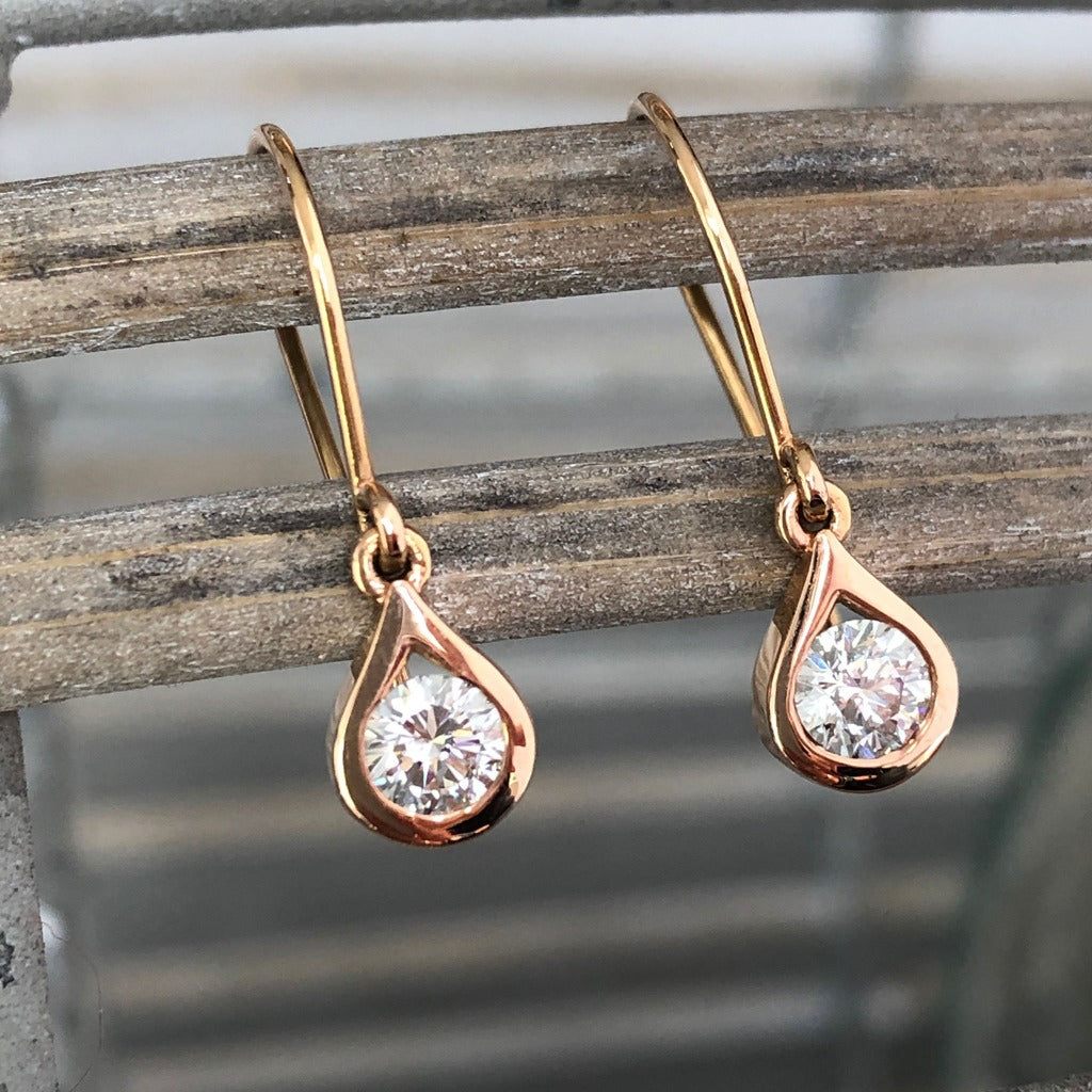 Droplet Rose Gold and White Diamond Earrings