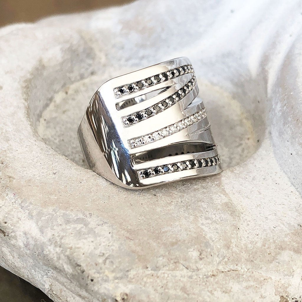 Black and White Diamond Zebra Ring