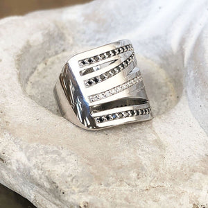 Black and White Diamond Zebra Ring