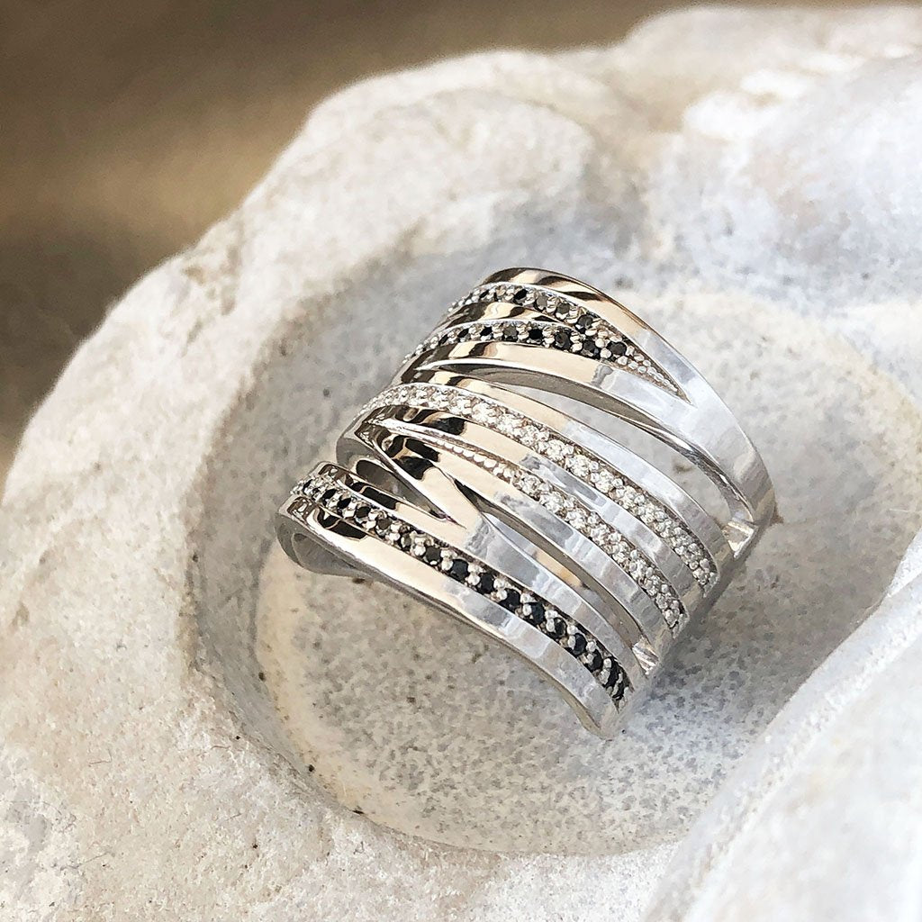 Black and White Diamond Zebra Ring