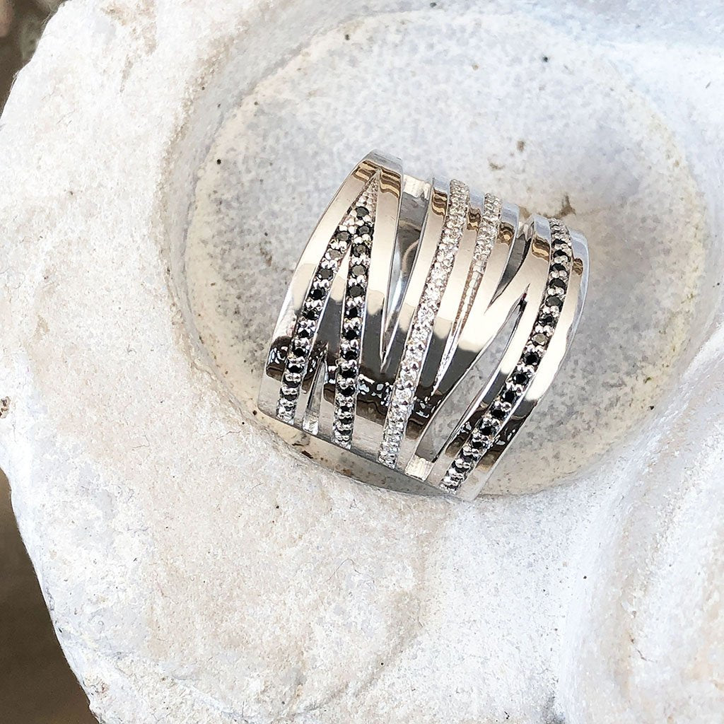 Black and White Diamond Zebra Ring