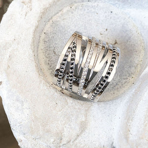 Black and White Diamond Zebra Ring