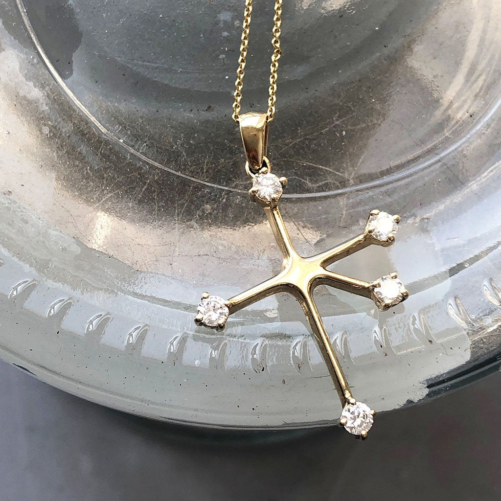 White Diamond and Yellow Gold Southern Cross Pendant