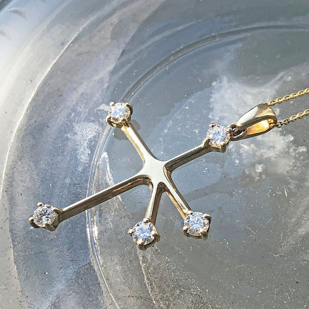 White Diamond and Yellow Gold Southern Cross Pendant